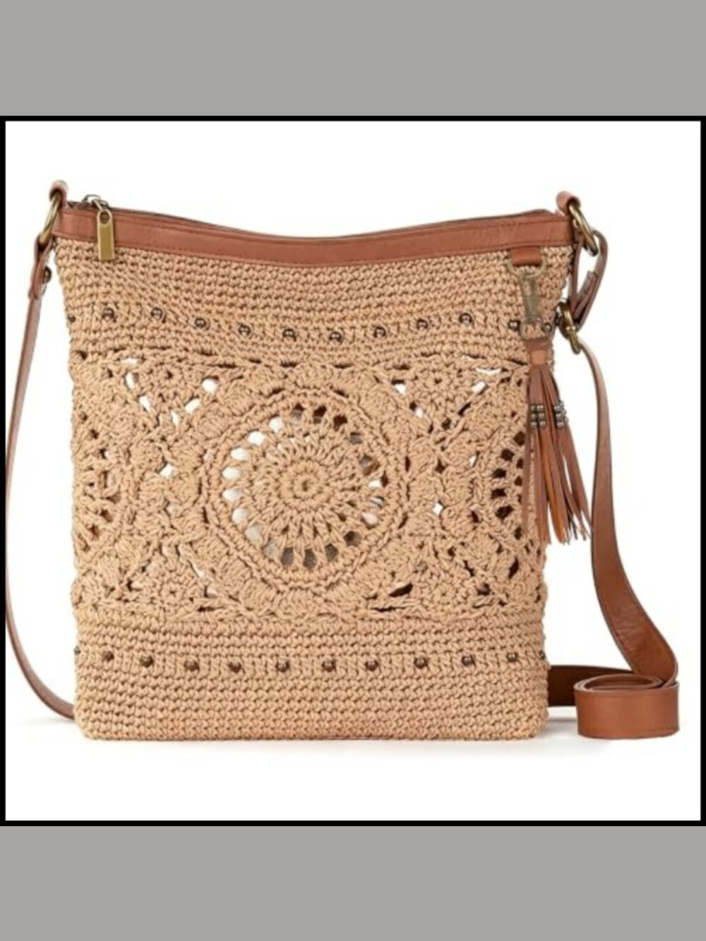 Hand Crochet Woven Hobo Crossbody Bag Zip Closure